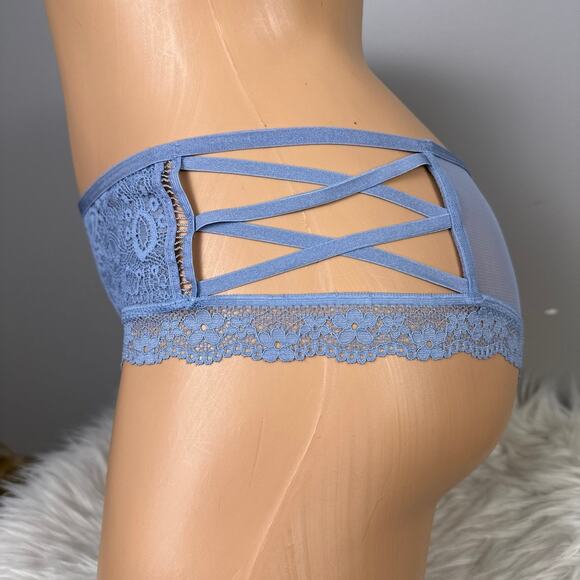 Victoria's Secret Very Sexy Cheeky Panty Size Medium Blue Strappy Mesh Lace - Picture 4 of 9